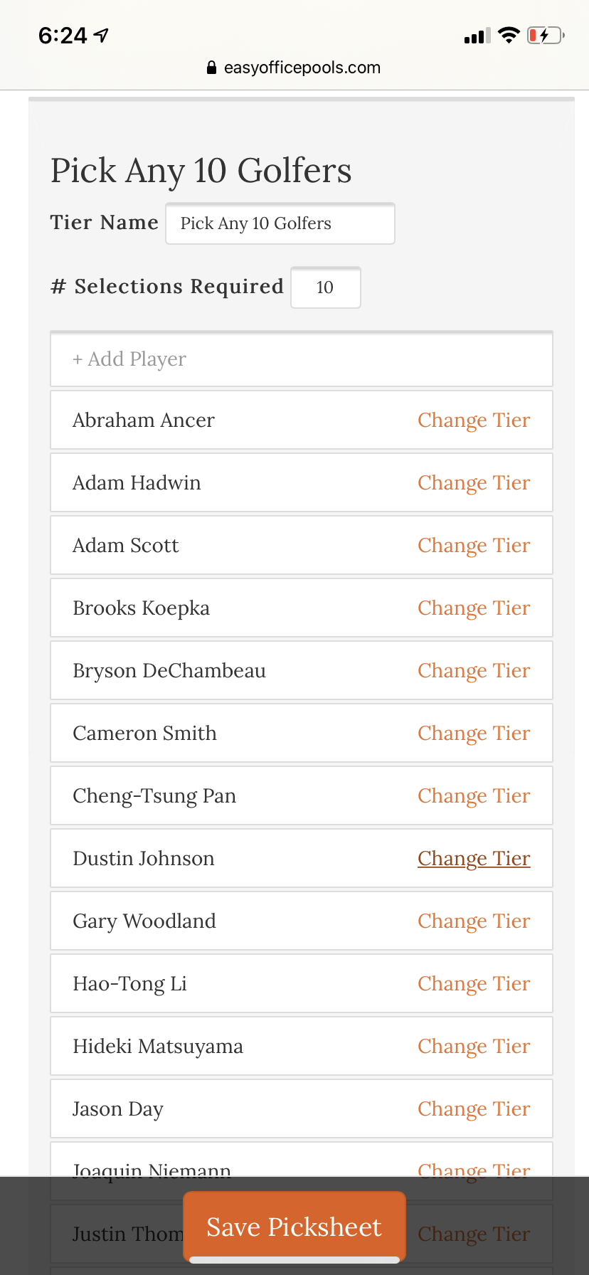Custom Setup President's Cup Pool